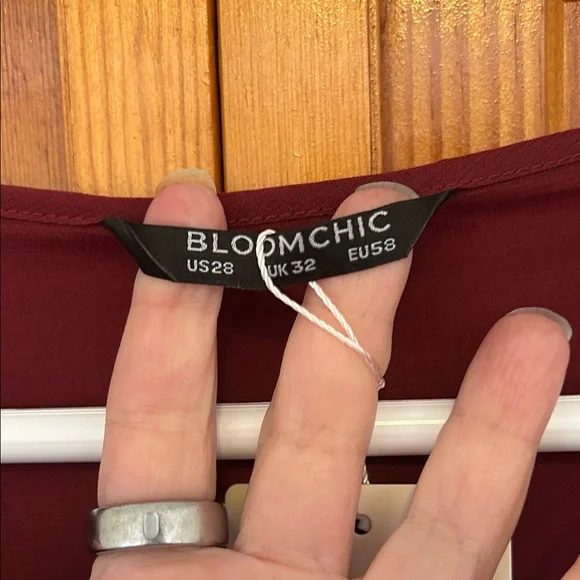 BloomChic Deep Red Crochet Detail Blouse Plus Size 5X/28 Short Sleeve New - Picture 2 of 9